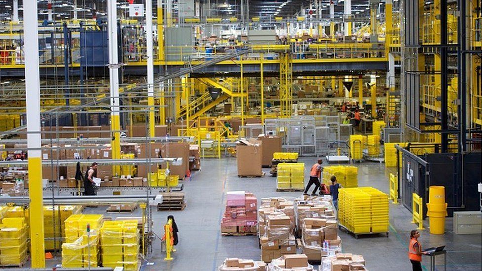 Workers at Amazon's Fulfillment Centre in Robbinsville, New Jersey