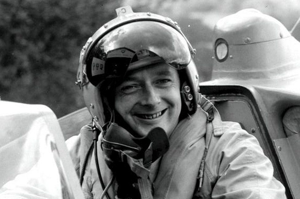 Donald Campbell in the Bluebird cockpit, photographed in 1958