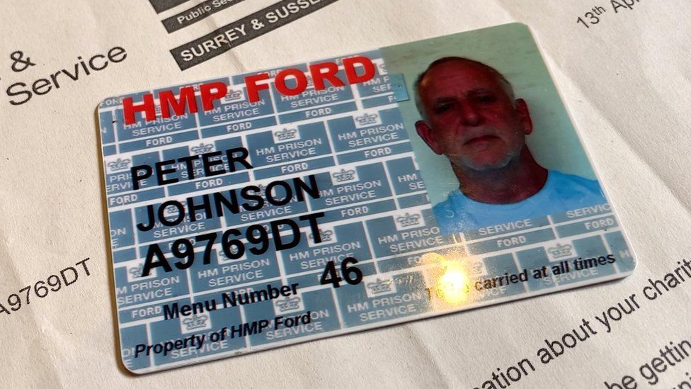 Peter Johnson's prisoner ID card from HMP Ford