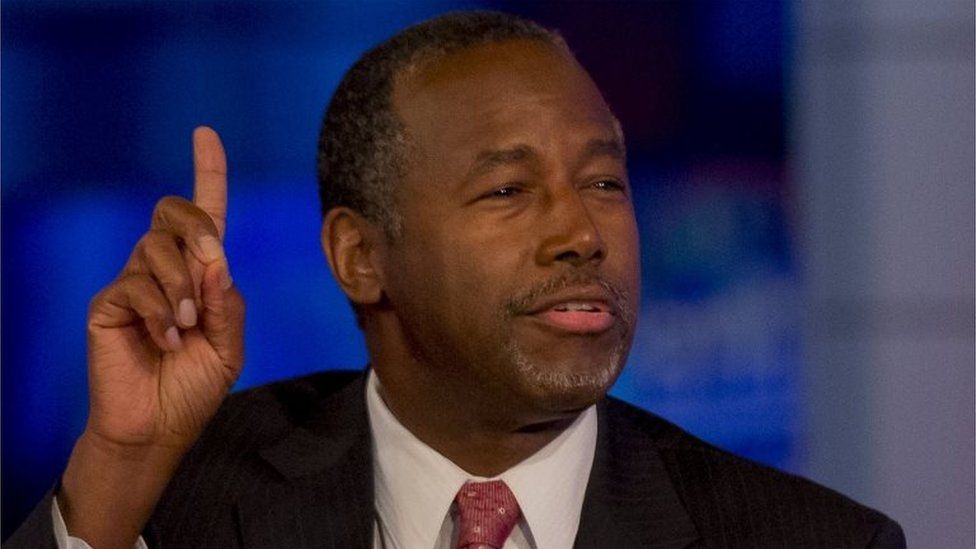 US Republican candidate Dr. Ben Carson speaks during an appearance on Fox News Channel's "Hannity" in New York on 5 October 2015.