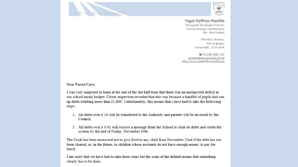 A copy of the letter sent to parents