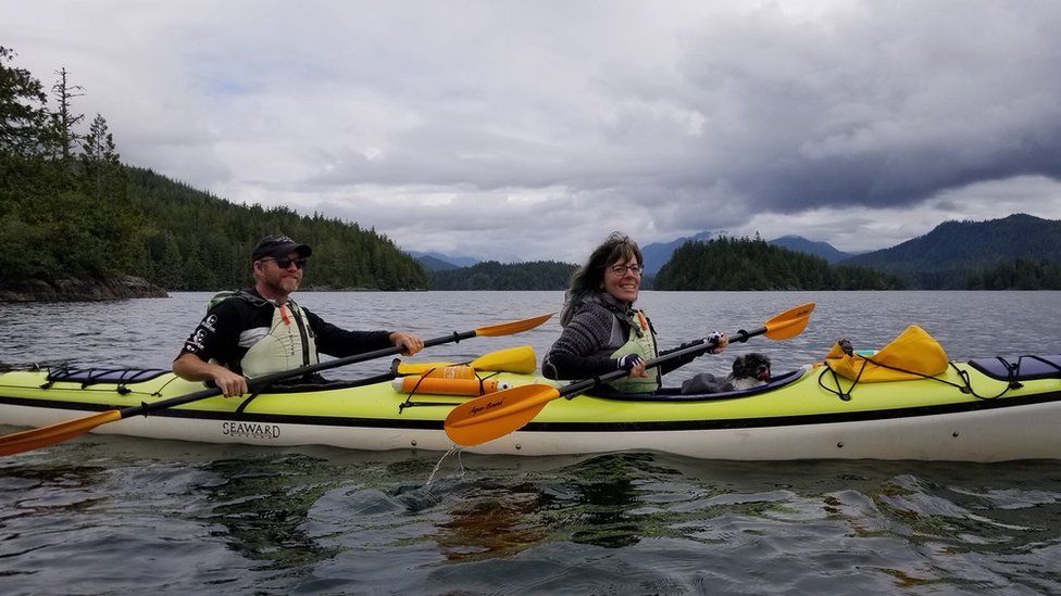 Bronwyn Berg (right) and Hal canoeing