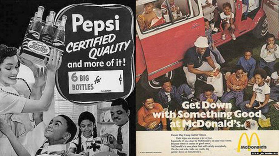 Pepsi adverts from the 1940s and McDonalds advert from the 1970s