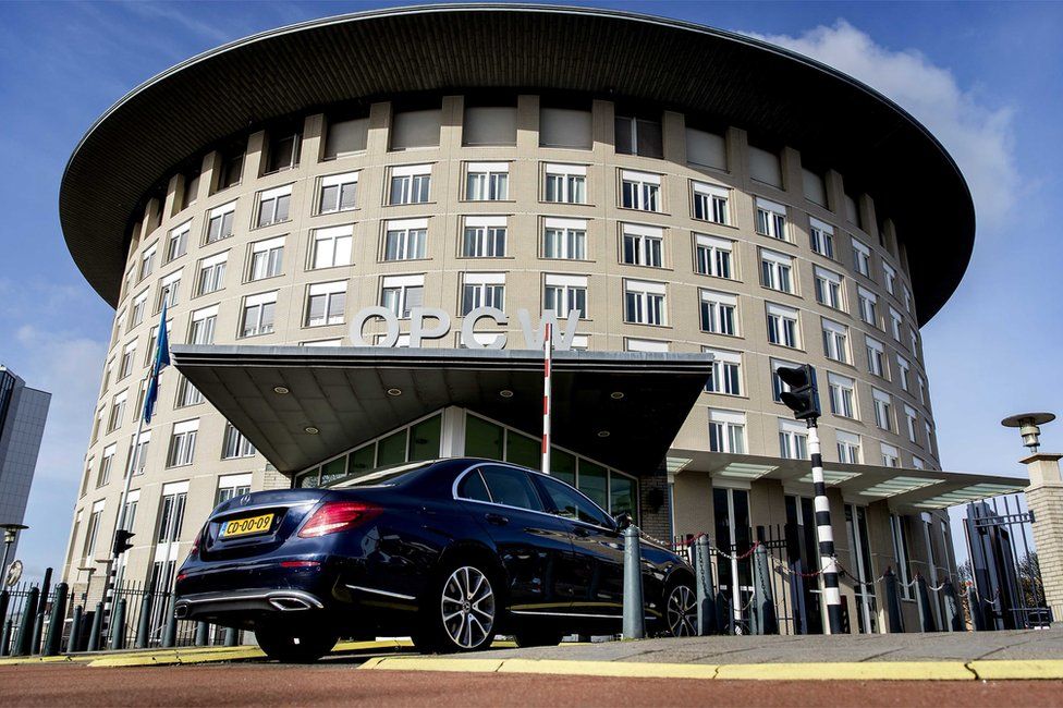 An exterior view of the headquarters of the Organisation for the Prohibition of Chemical Weapons (OPCW) in The Hague, The Netherlands, 16 April 2018