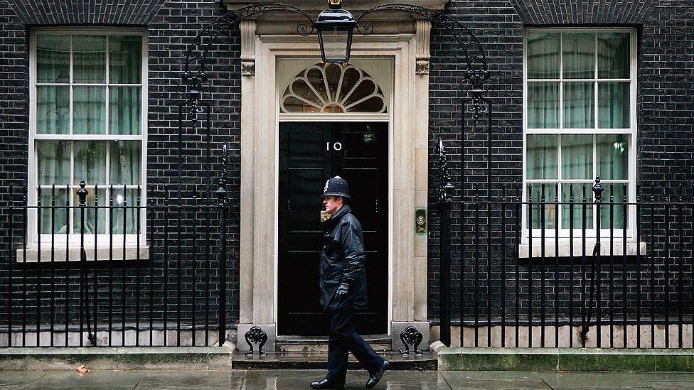 Policeman walking past Downing Street