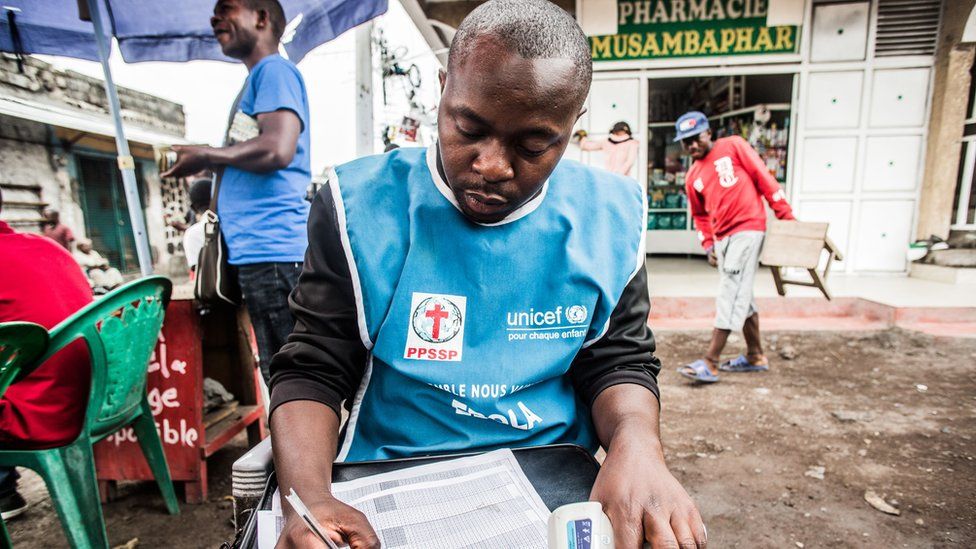 A health worker in the eastern city of Goma, in the Democratic Republic of Congo