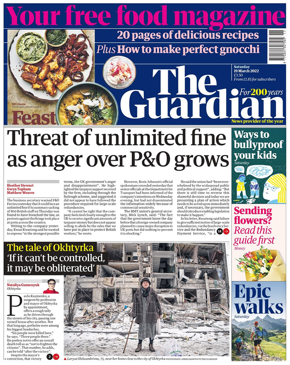 The Guardian front page 19 March 2022