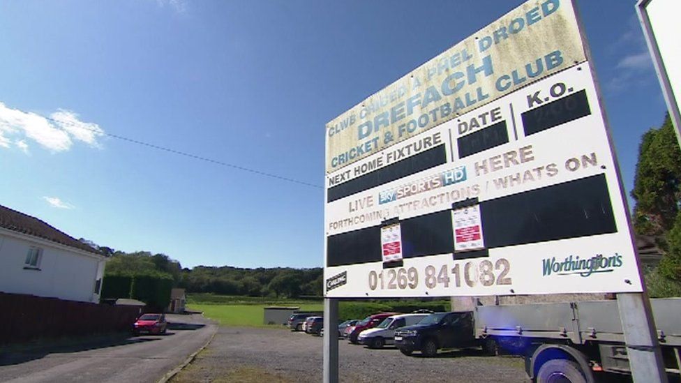 Drefach Cricket and Football Club fixture sign and club