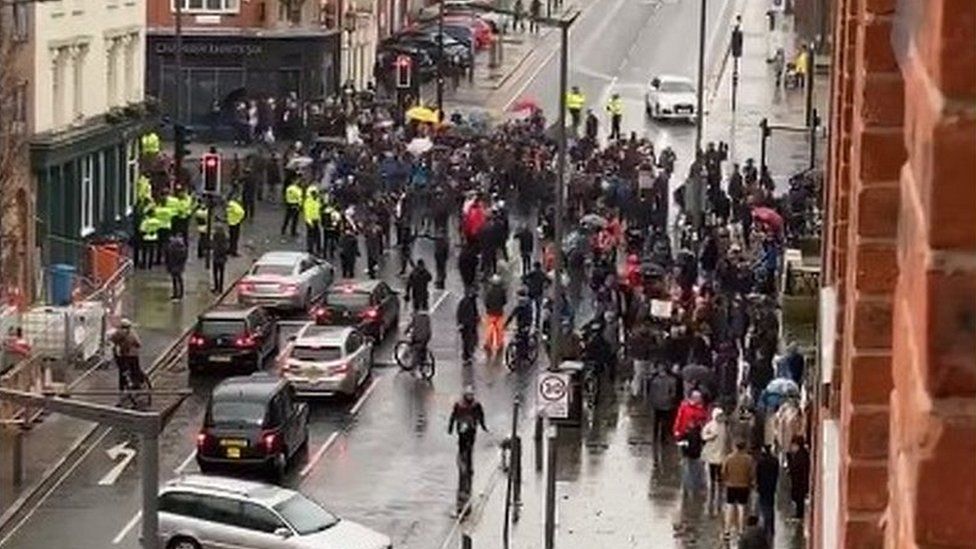 Demonstrators in Liverpool