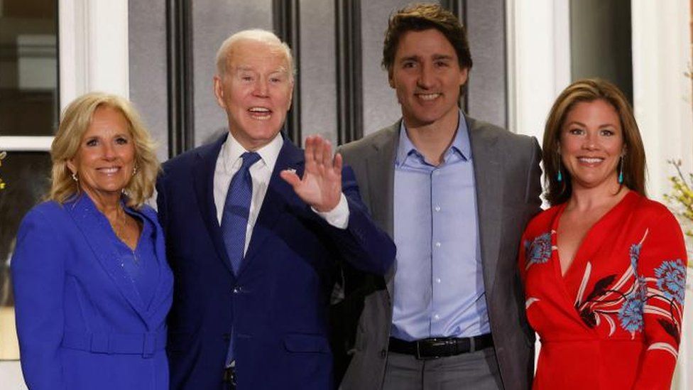 Joe Biden and Jill Biden meet Justin Trudeau and his wife Sophie Gregoire Trudeau at Rideau Cottage in Ottawa