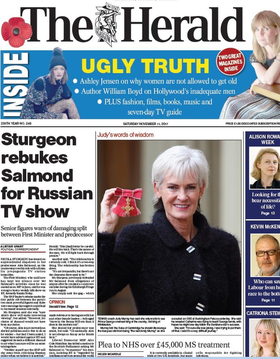 Scotland's papers: Salmond 'rebuked' over Russian TV show - BBC News