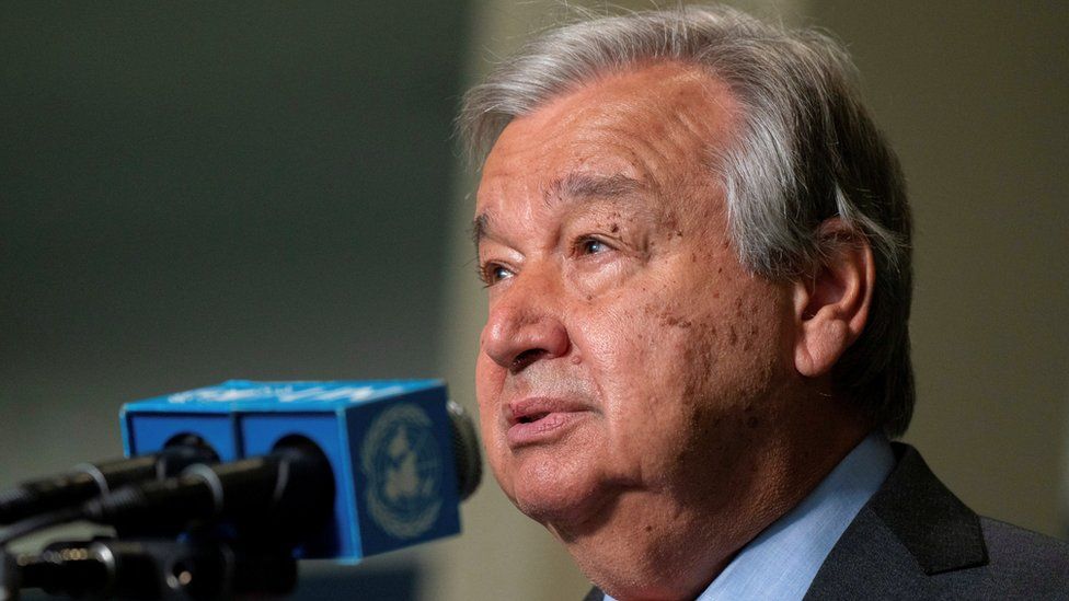 UN Secretary-General Guterres addresses media prior to Nuclear Non-Proliferation Treaty review conference in New York