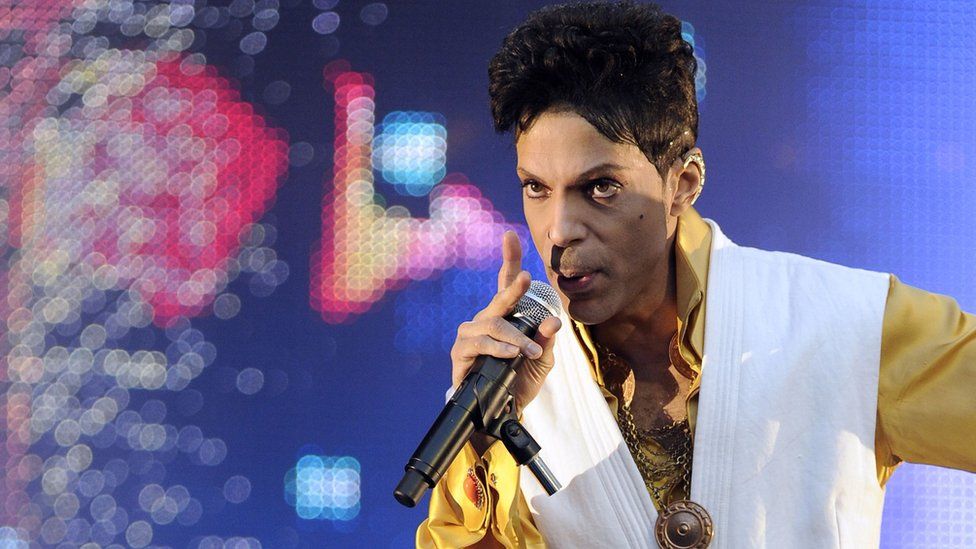 US singer and musician Prince performing on stage at the Stade de France in Saint-Denis, outside Paris in June 2011