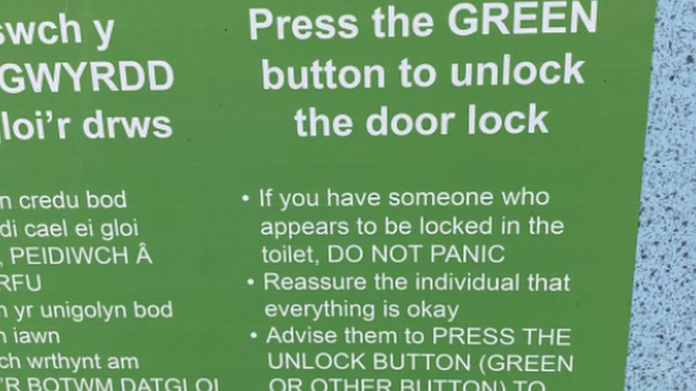 A sign on the door advised people how to get out if they were stuck