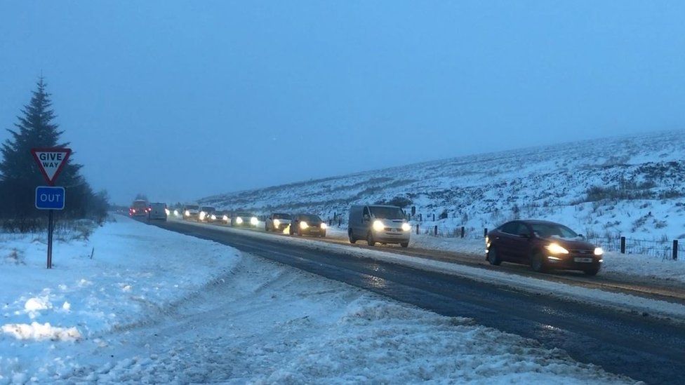 It's picture-perfect on the Glenshane Pass but traffic is moving very slowly