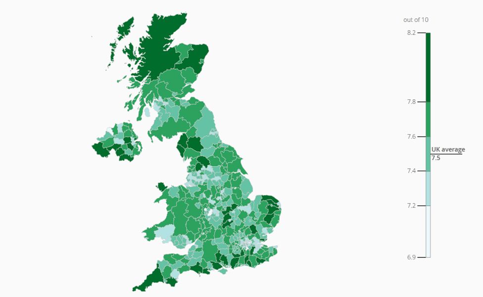 UK life satisfaction map