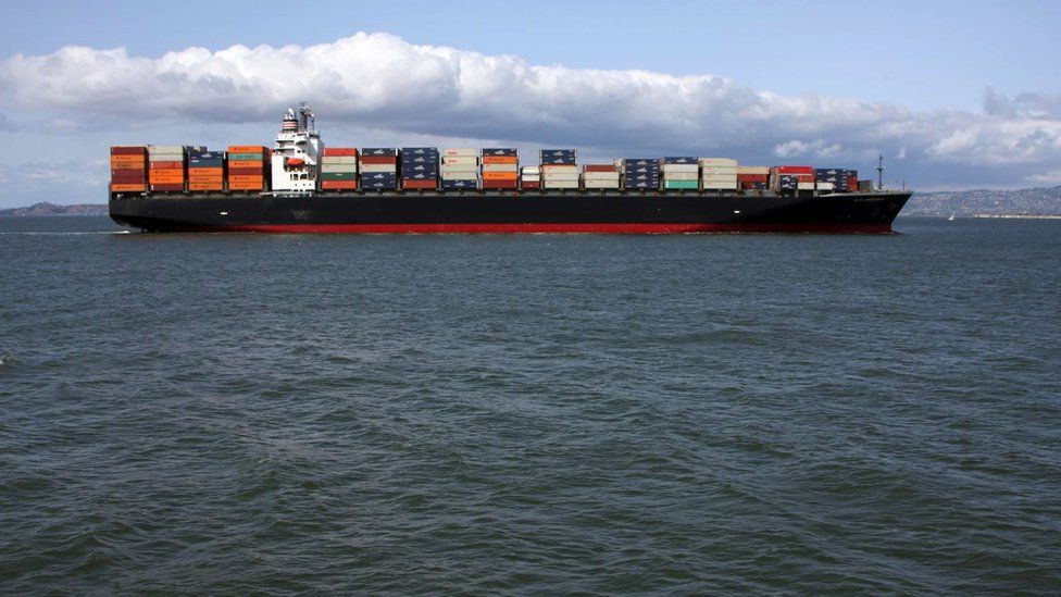 Cargo container ship on the ocean