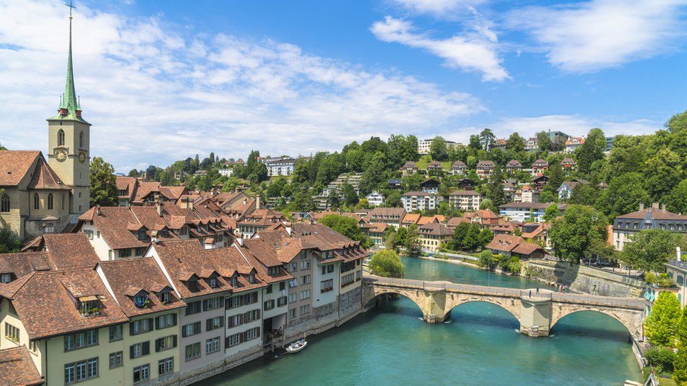Aare River and Untertorbrucke bridge in the Old Town (Altstadt), Bern, Switzerland