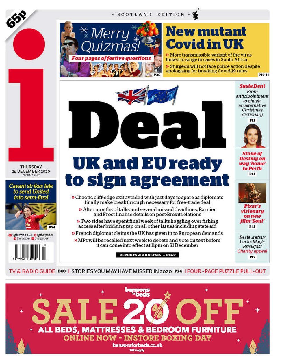 Scotland S Papers Uk And Eu Ready To Sign Deal And Freezing Christmas Bbc News