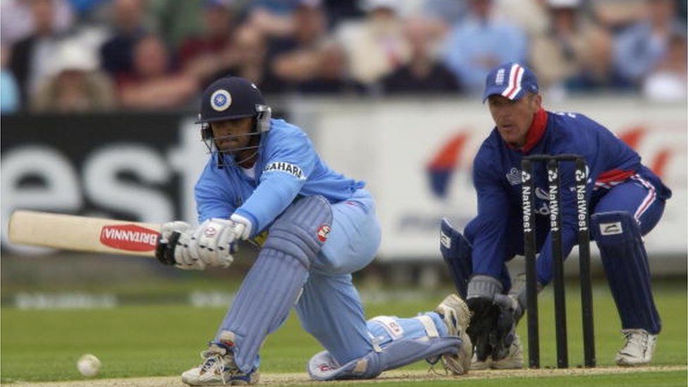 Rahul Dravid of India during the match between England and India in the NatWest One Day Series at Chester Le Street, Durham, England on July 4, 2002.