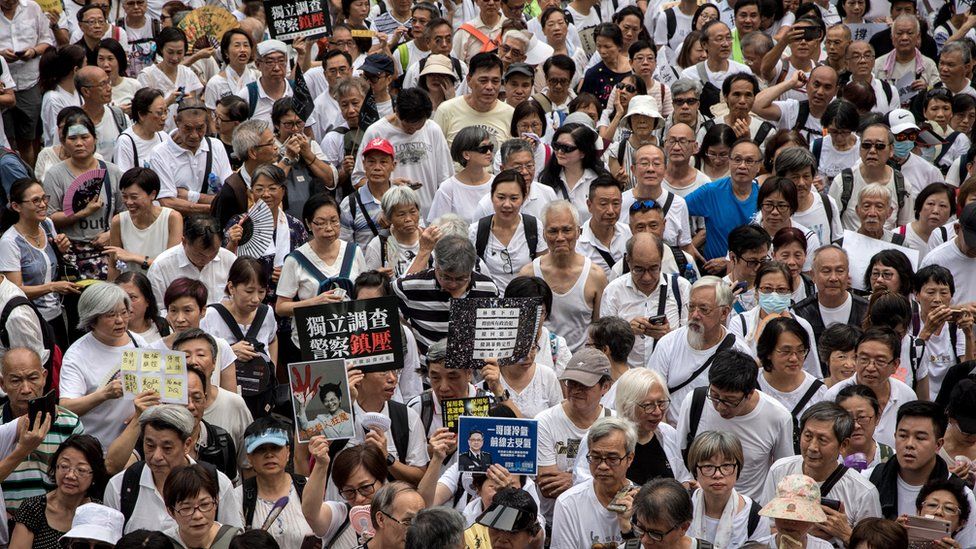 Elderly protesters march against extradition bill on 17 July