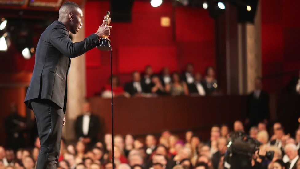 Mahershala Ali accepts the Best Supporting Actor award for Moonlight at the 89th Annual Academy Awards in Hollywood, California, 26 February 2017