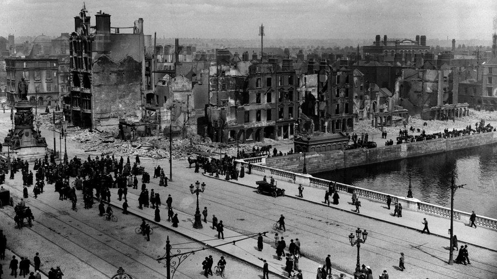 A view of Sackville Street and the River Liffey showing the damage caused to buildings in Dublin during the 1916 Easter Rising