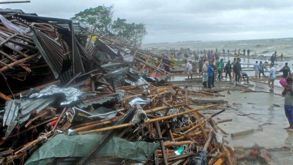 Debris of damaged shops after a cyclone in Bangladesh