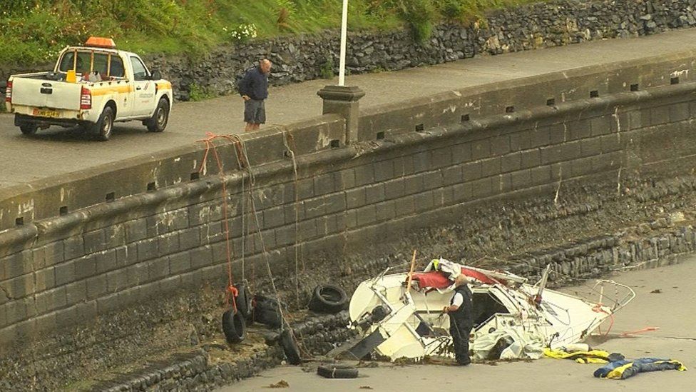 Smashed yacht