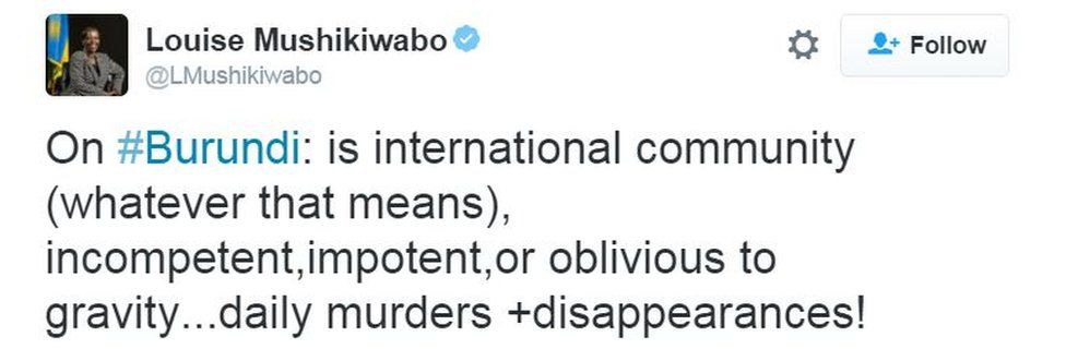 On #Burundi: is international community (whatever that means), incompetent,impotent,or oblivious to gravity...daily murders +disappearances!
