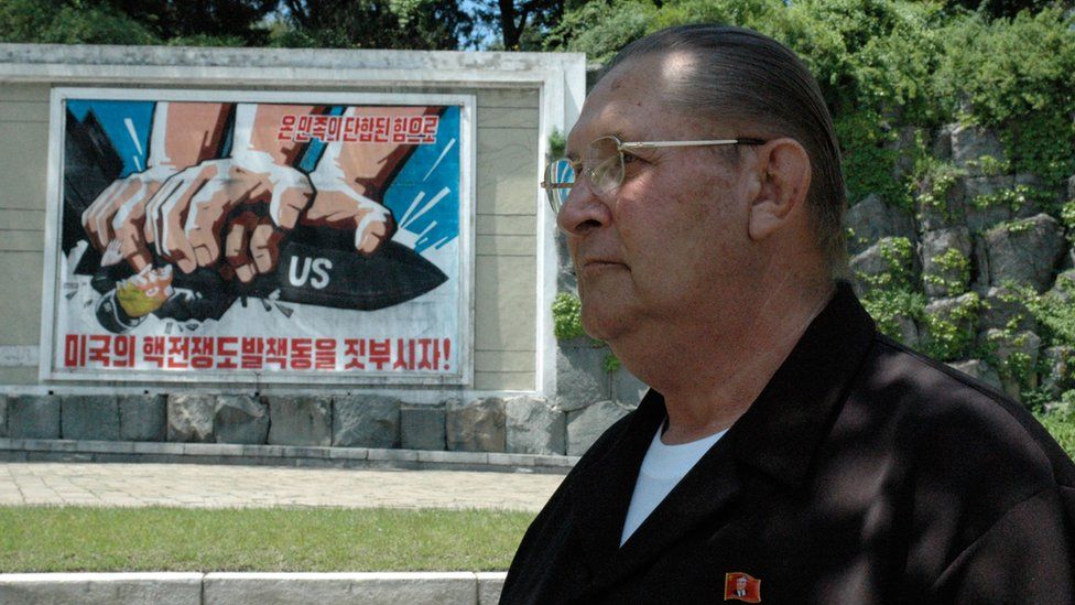 This handout taken in May 2005 and released on August 21, 2017 shows James Joseph Dresnok, a US defector to North Korea, in an unknown location.