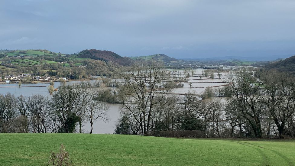 The flooded Tywi Valley from Llangunnor Churchyard