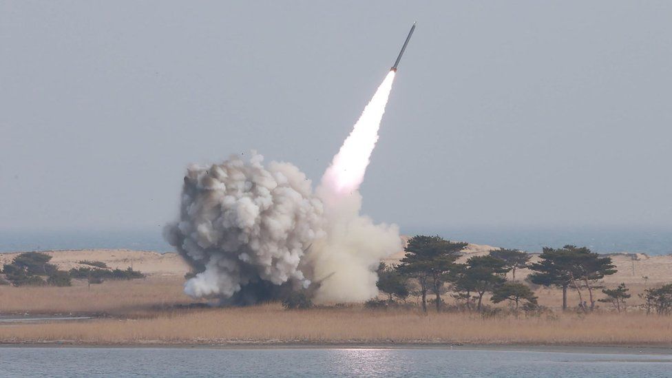 a test-fire of the new large-caliber missile at an undisclosed location in North Korea - March 2016