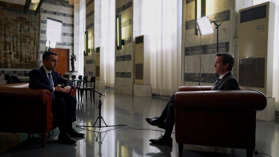 Luigi Di Maio talks to the BBC's Mark Lowen