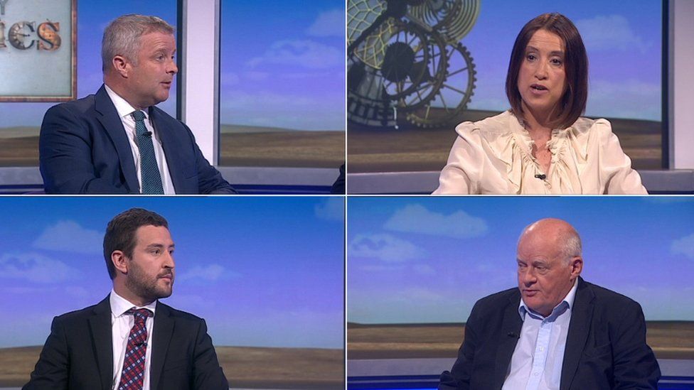 Four of the candidates seeking to be the new MP for Brecon and Radnorshire: Clockwise - Chris Davies, Conservative Party; Jane Dodds, Liberal Democrat Party; Des Parkinson, Brexit Party; Tom Davies, Labour Party