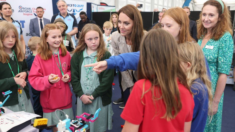 The Princess of Wales meeting children who took part in a competition