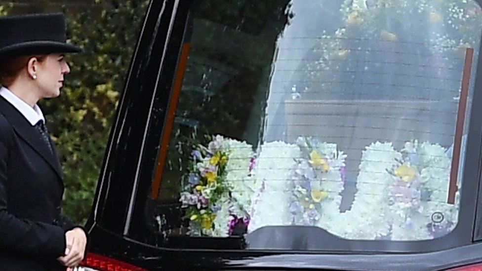 The casket of Novichok victim Dawn Sturgess arrives at Salisbury Crematorium