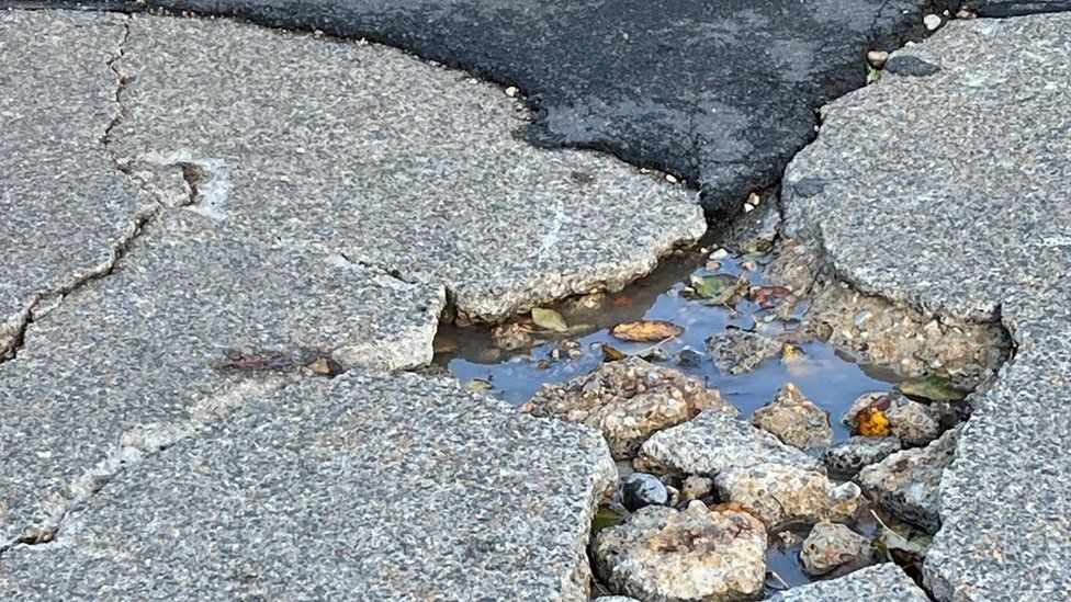 A pothole in Framfield Way, Eastbourne