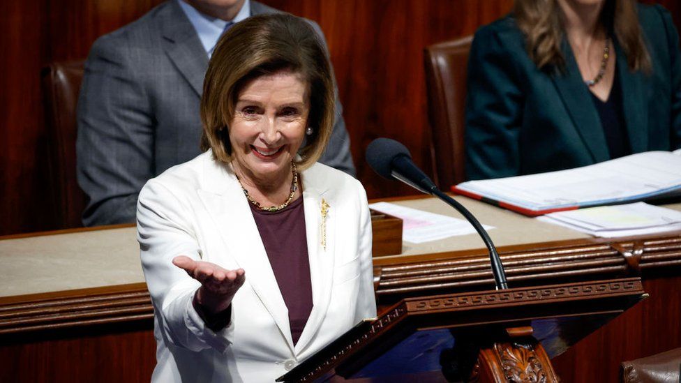 Speaker Nancy Pelosi addresses colleagues on Thursday