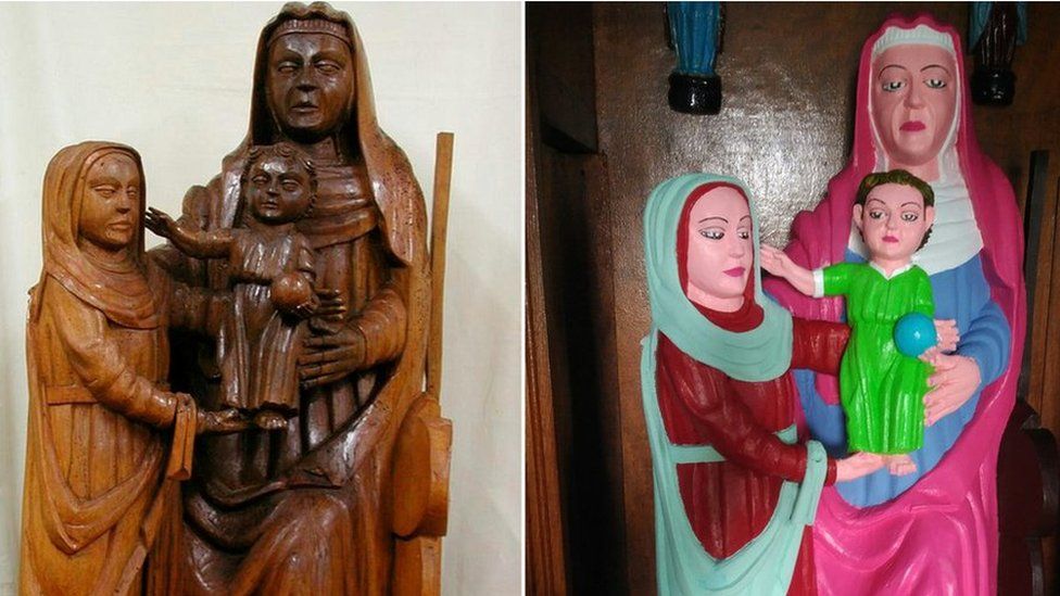 the figurines before and after restoration