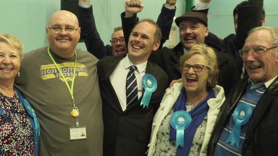 James Grundy (centre) with supporters