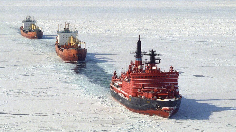 Russian cargo ships using the Northern Sea Route in the Arctic (1996 file pic)