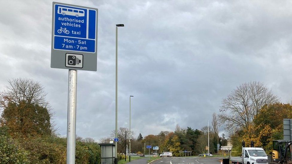 Photo of the sign approaching the Arle Court Roundabout