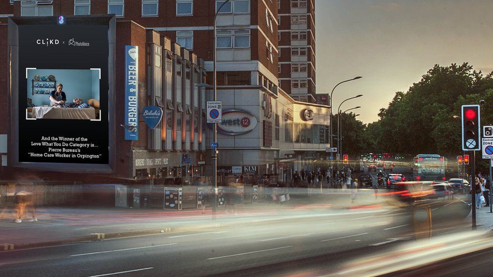 Digital billboard showing Mr Bureau's shot in Shepherd's Bush