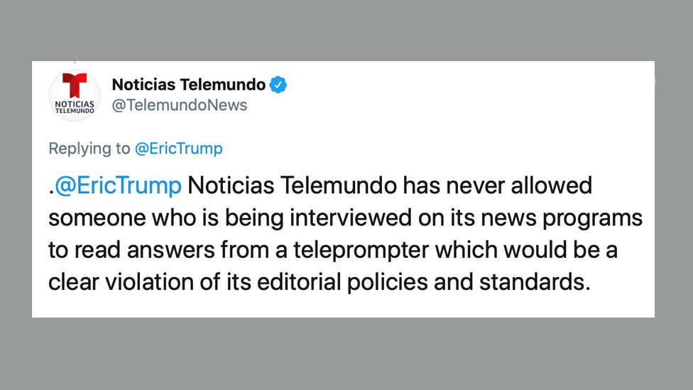 TV network tweet dismissing Eric Trump's tweet