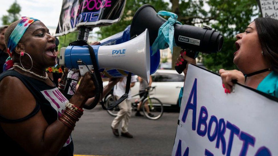 Abortion rights advocates demonstrate in front of the Supreme Court of the United States Supreme Court of the United States on Monday, June 13, 2022 in Washington, DC