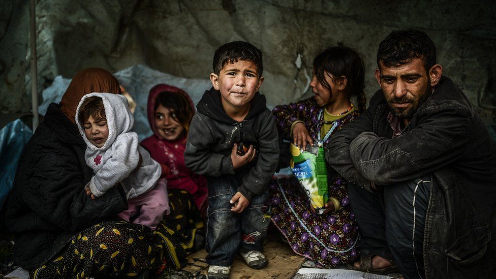 A Syrian refugee family under a shelter in Istanbul
