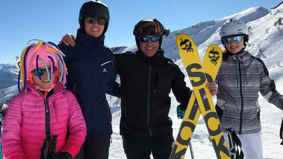 Andy Miles on holiday in the French Alps with his wife and daughters