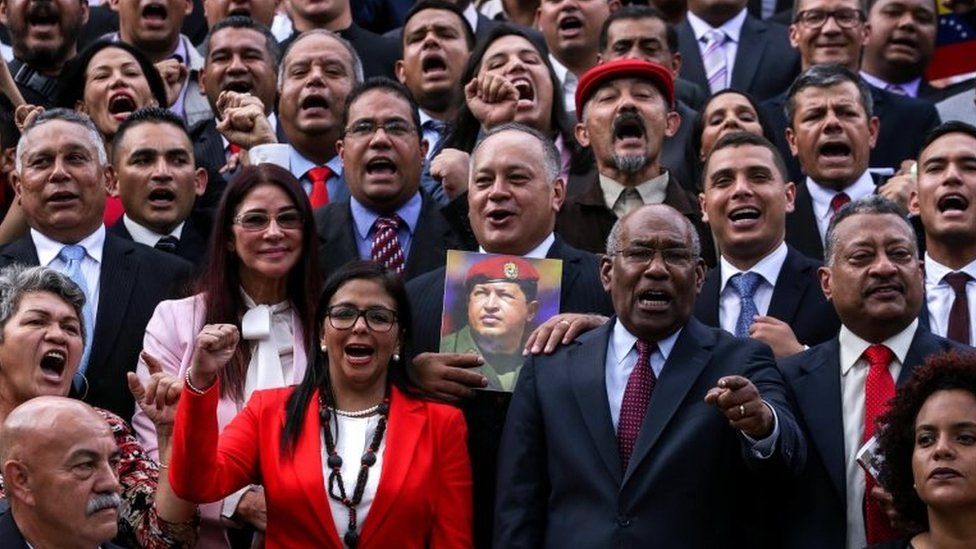 Representatives elected to the National Constituent Assembly pose for the official photo, in Caracas, Venezuela, 04 August 201