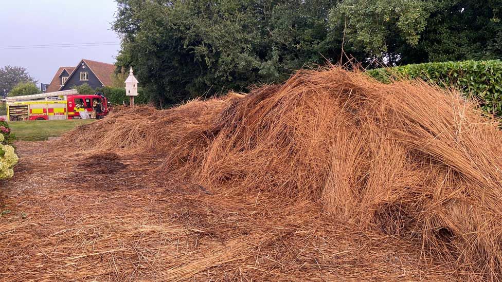 Thatched roof fire in Glemsford, Suffolk